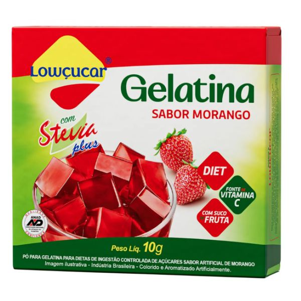 GELATINA LOWÇUCAR PLUS C/ STEVIA MORANGO 10 G