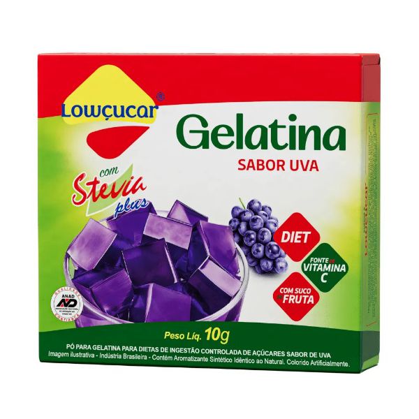 GELATINA LOWÇUCAR PLUS C/ STEVIA UVA 10 G 