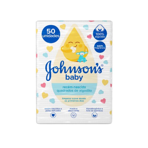 QUADRADOS DE ALGODAO RECEM-NASCIDO JOHNSON’S® BABY C/ 50 UND