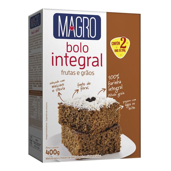 BOLO MAGRO INTEGRAL C/ FRUTAS E GRÃOS 200 G 