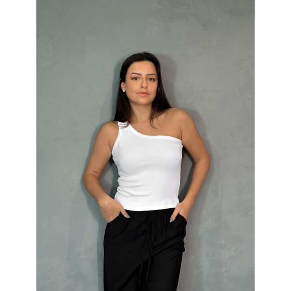 Blusa Um Ombro Só Canelada Branca