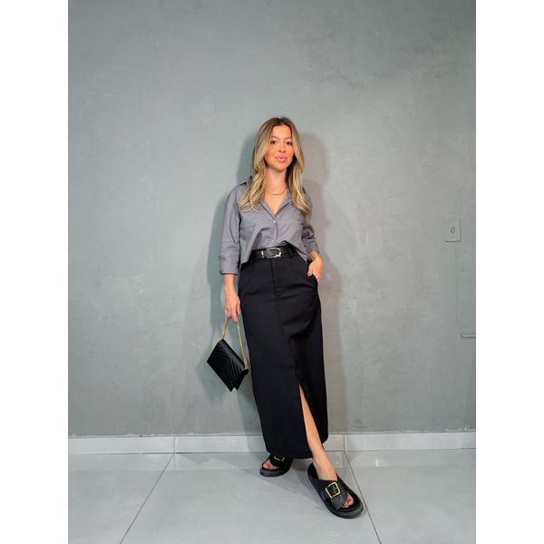 Saia Melis Midi Alfaiataria Preta