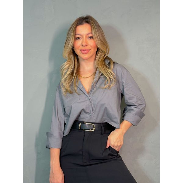Camisa Cropped Marina Cinza