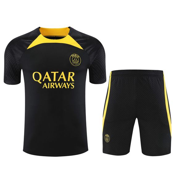 Conjunto Treino Camisa + Short Paris Saint Germain (PSG) 2023 Preto/Amarelo