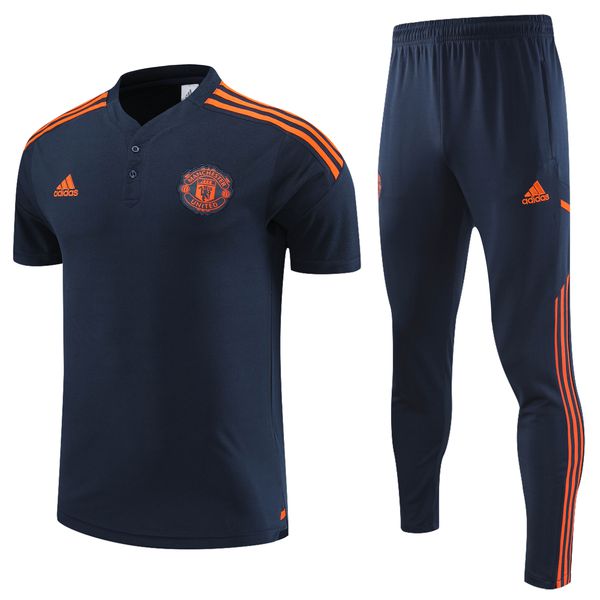 Conjunto Treino Polo Gola Baixa Manchester United 22/23 Camisa + Calça - Masculino (detalhes laranja)