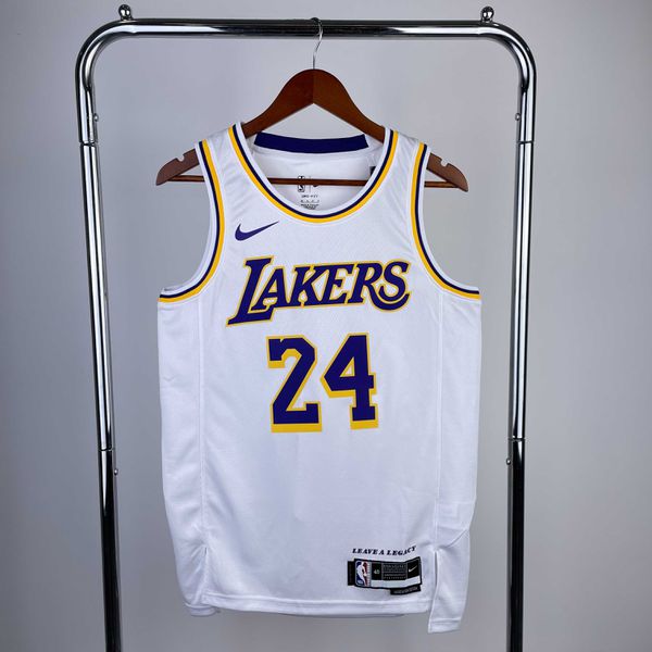 Nba Los Angeles Lakers No. 24 Kobe Bryant Silk - Branca Gola REdonda (detalhe Na Etiqueta
