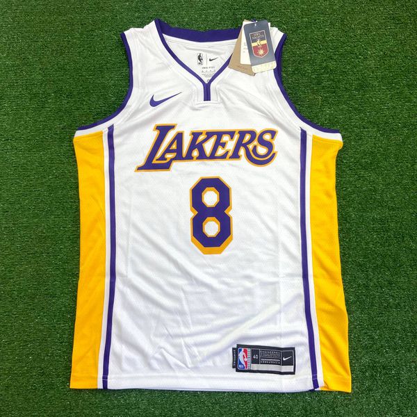 NBA Los Angeles Lakers Decote em V #8 Bryant Silk (Branca Com N° Roxo)