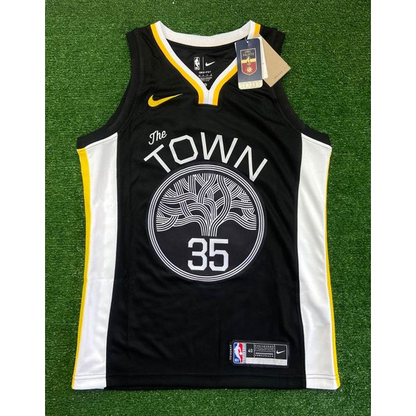 NBA Golden State Warriors Statement The Town Durant #35 Swingman - Silk - Preta detalhes amarelo