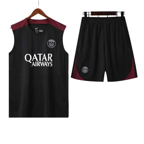 Conjunto Treino PSG Regata + Short 2024/25 - Preto / Detalhe Vermelho Vinho