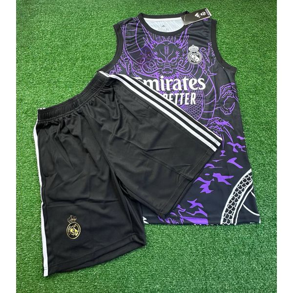 Conjunto Treino Regata e Short Real Madrid Dragão 2024/25 - Preto/Roxo