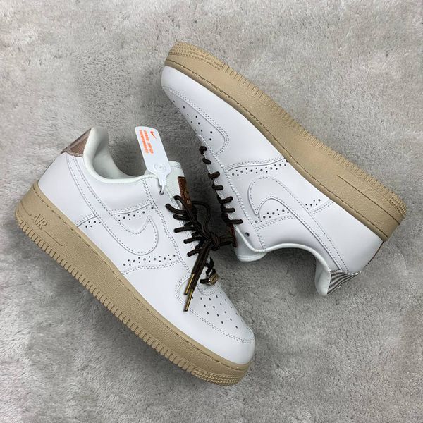 Tênis Nk Air Force 1 Low 07 - LX Brogue Sail - Branco/Marrom/Bege