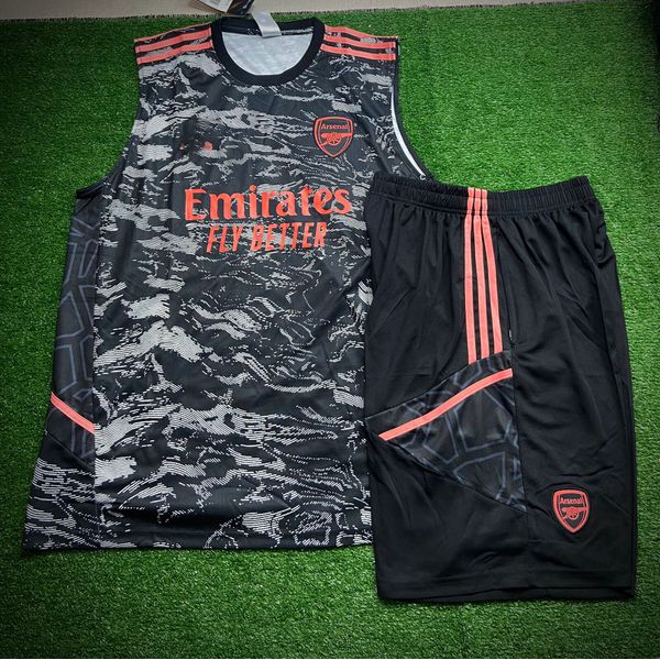 Conjunto Treino Regata + Short Arsenal 23/24 - Preto/Cinza (detalhes rosa)