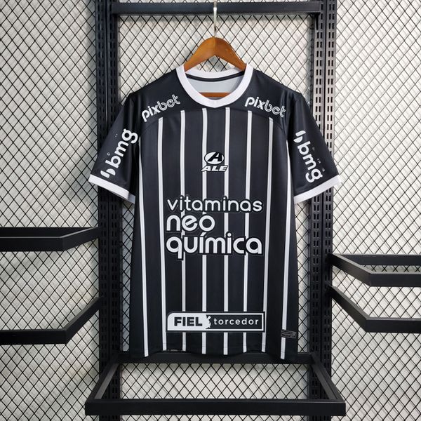 Camisa Corinthians + Patrocínios Democracia - Torcedor Masculino - Preto