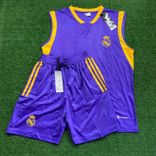 Conjunto Treino Regata + Short Real Madrid 23/24 Roxo/Amarelo