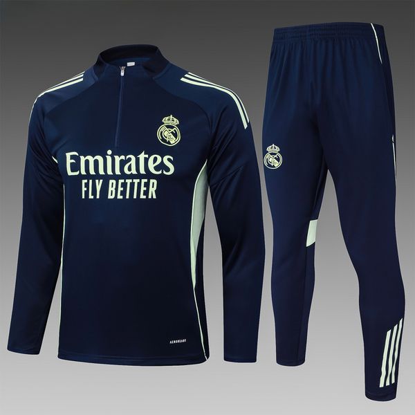 Conjunto Agasalho Treino Meio Zíper Real Madrid - 25/26 - Azul Marinho/Verde