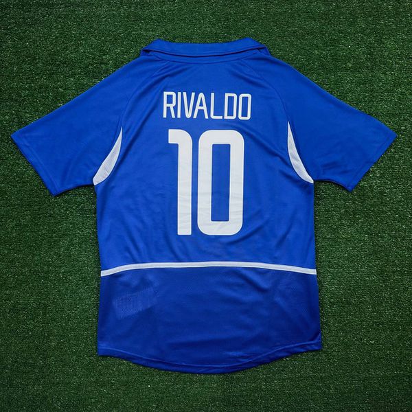 Camisa Retrô Brasil Away II 2002 - Rivaldo #10 - Azul - Torcedor Masculina 
