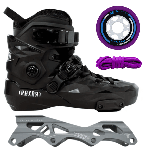 Patins Custom+ Base Volt + 2 Jogos Hardweels fitness + Cadarço Roxo