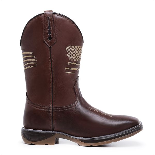 Bota Texana Country Cano Alto Couro Legítimo Premium Bico Quadrado Western