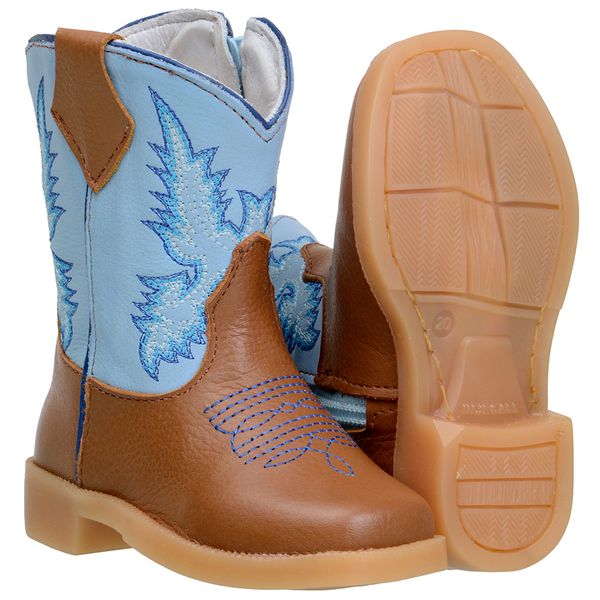 BOTA BABY TEXANA DE COURO BORDADA AZUL BEBE