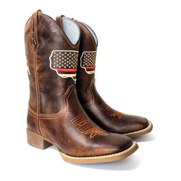 BOTA TEXANA MASCULINA BANDEIRA CANO MEDIO SOLA CAFE FB108