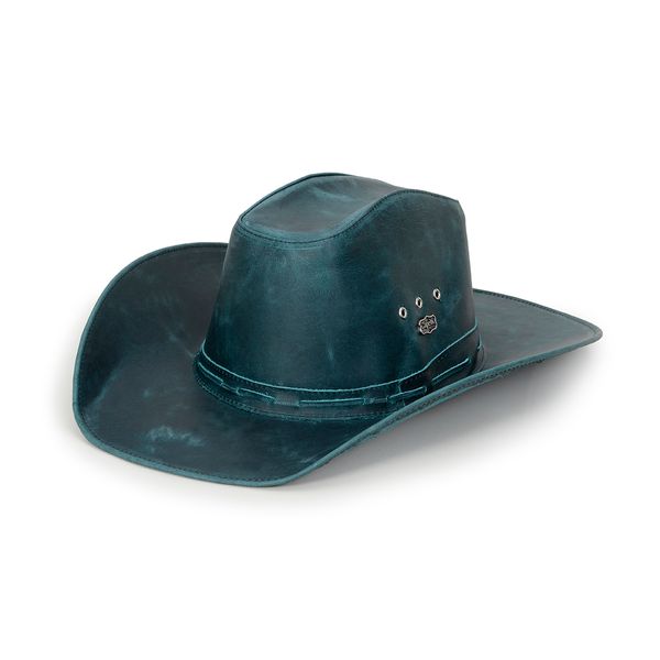 Chapéu Americano Estilo Country Couro Fóssil Azul AmL-Az-M