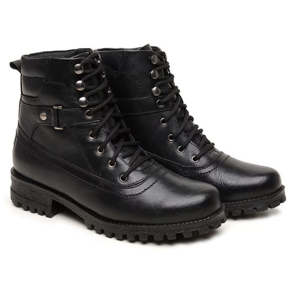 Coturno Feminino Couro Vermont Preto Estilo Urbano com Solado Tratorado 
