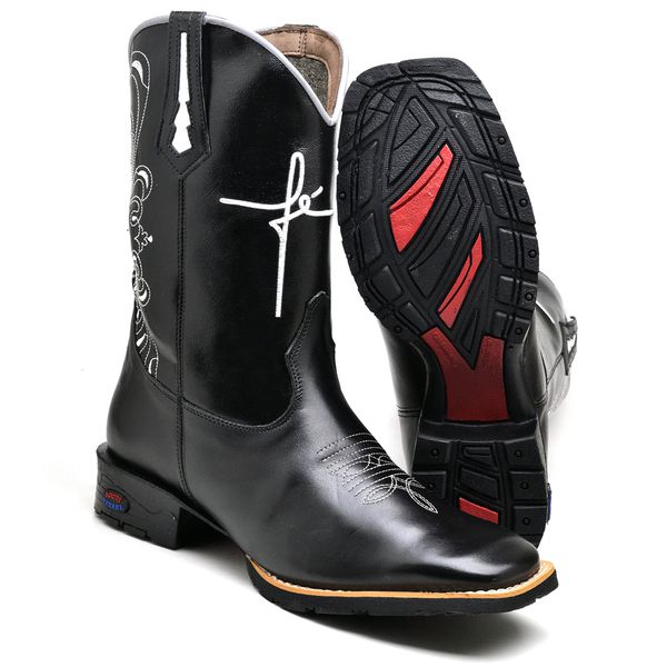 BOTA TEXANA COUNTRY MASCULINA BORDADA FÉ - LINHA ECO 