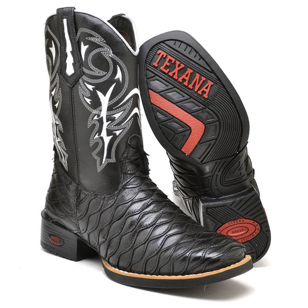 BOTA TEXANA COUNTRY MASCULINA BORDADA ESCAMADA - LINHA ECO 