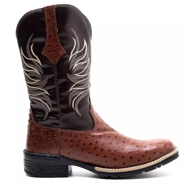 Bota Texana Masculina Couro Avestruz Imit Tan e Ecologico Cafe - Silverado Botas