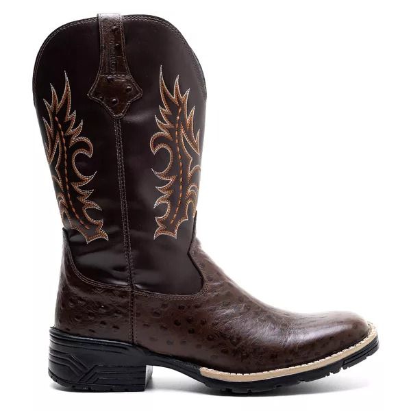 Bota Texana Masculina Couro Avestruz Imit Cafe e Ecologico Cafe