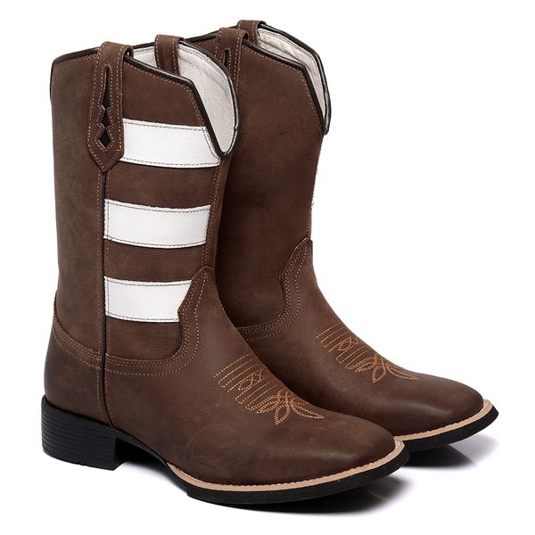 BOTA TEXANA FRANCA BOOTS MASCULINA BORDADA FB2246 CAFÉ