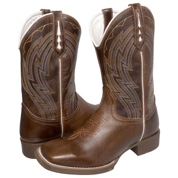BOTA TEXANA BICO QUADRADO COURO NATURAL BORDADA FB74N- FRANCA BOOTS 