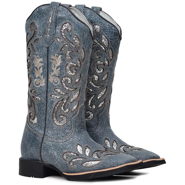 BOTA TEXANA COM RECORTES A LASER FRANCA BOOTS BORDADA HOPPER 