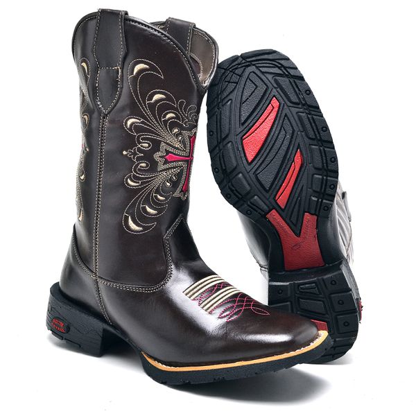 BOTA TEXANA COUNTRY FEMININA BORDADA CRUZ - LINHA ECO 