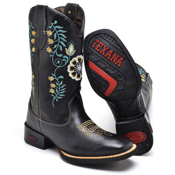 BOTA TEXANA COUNTRY FEMININA BORDADA - LINHA ECO 