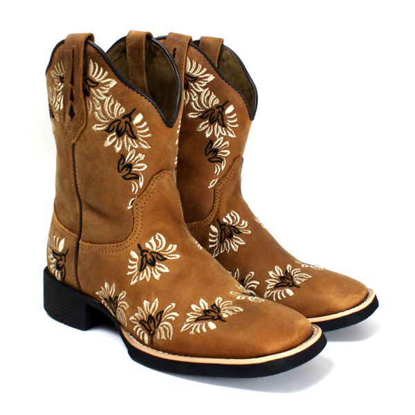 BOTA TEXANA FRANCA BOOTS FEMININA BORDADA FB2266 CARAMELO 