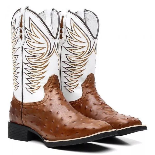 BOTA TEXANA BICO QUADRADO REPLICA AVESTRUZ BORDADA FRANCA BOOTS