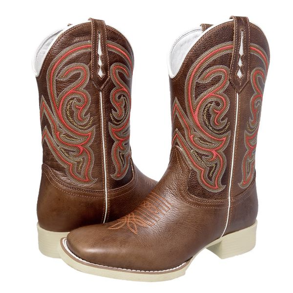 BOTA TEXANA BICO QUADRADO BORDADA SOLA MARFIM FRANCA BOOTS