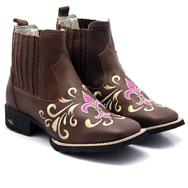 BOTA BOTINA FEMININA TEXANA BORDADA