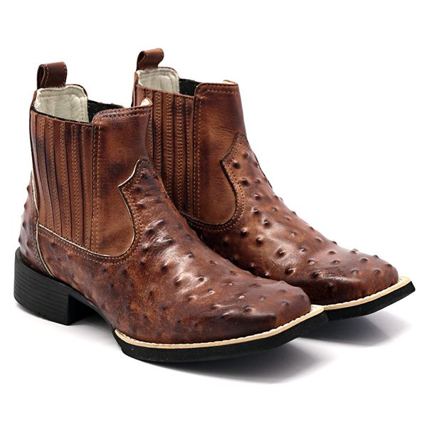 BOTINA EM COURO BOVINO REPLICA AVESTRUZ FRANCA BOOTS