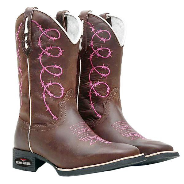 BOTA TEXANA BICO QUADRADO ARAME-ROSA FRANCA BOOTS 