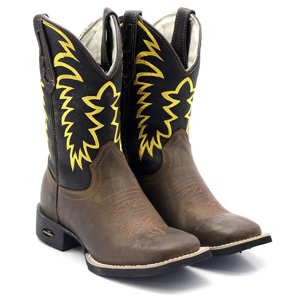 BOTA TEXANA BICO QUADRADO COURO LEGITIMO BORDADA - FRANCA BOOTS 