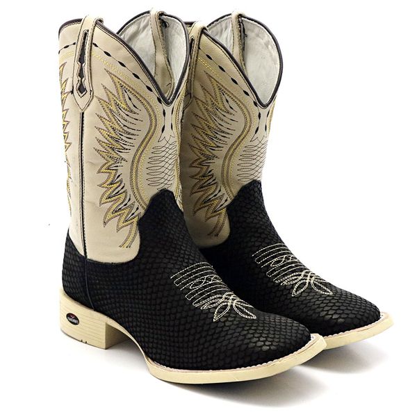 BOTA TEXANA BICO QUADRADO COURO LEGITIMO sola marfim- FRANCA BOOTS 