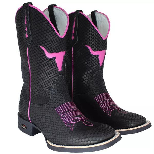 BOTA TEXANA BICO QUADRADO COURO LEGITIMO SNAKER PINK - FRANCA BOOTS 