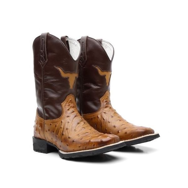 BOTA TEXANA BICO QUADRADO REPLICA AVESTRUZ FRANCA BOOTS 