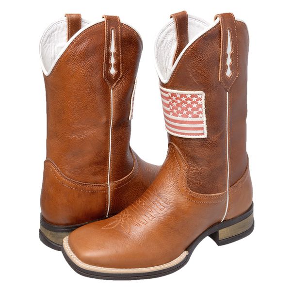 BOTA TEXANA MASCULINA BORDADA BANDEIRA - FRANCA BOOTS 