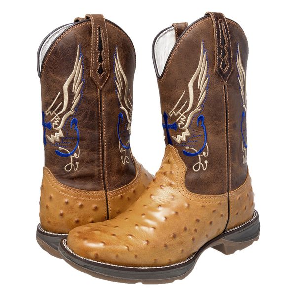 BOTA TEXANA MASCULINA BORDADA SOLADO JUMP REPLICA AVESTRUZ