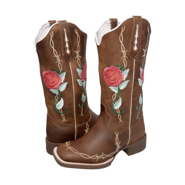 BOTA TEXANA HOPPER FEMININA BORDADA ROSAS SOLA CAFÉ - FRANCA BOOTS 