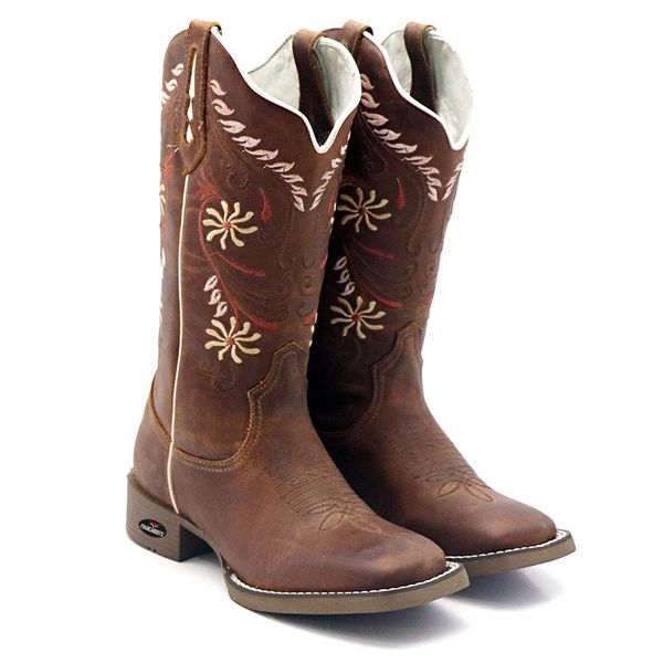 BOTA TEXANA HOPPER FEMININA BICO QUADRADO COURO LEGITIMO BORDADA- FRANCA BOOTS