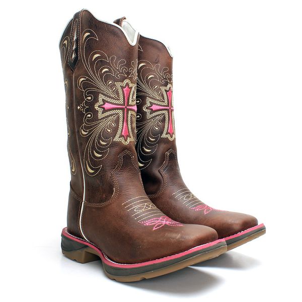 BOTA TEXANA HOPPER FEMININA BORDADA CRUZ COM SOLA JUMP
